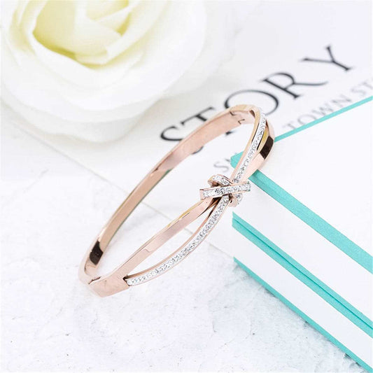 Cubic Zirconia & Rose Goldtone Bow Bangle