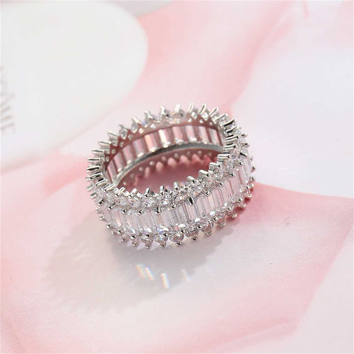 Crystal & Cubic Zirconia Silvertone Band Ring-2