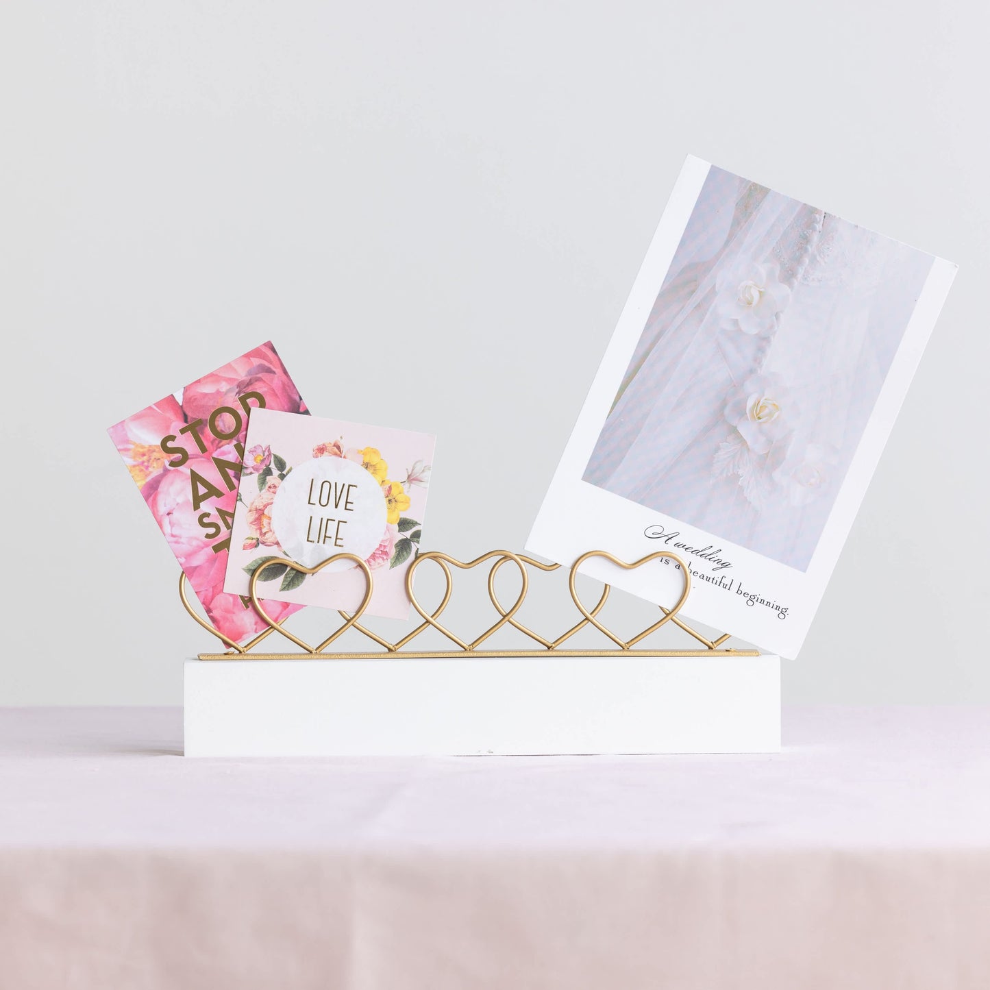 MDF and Metal Heart Card Holder White for Display and Entertaining