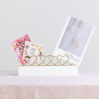 MDF and Metal Heart Card Holder White for Display and Entertaining