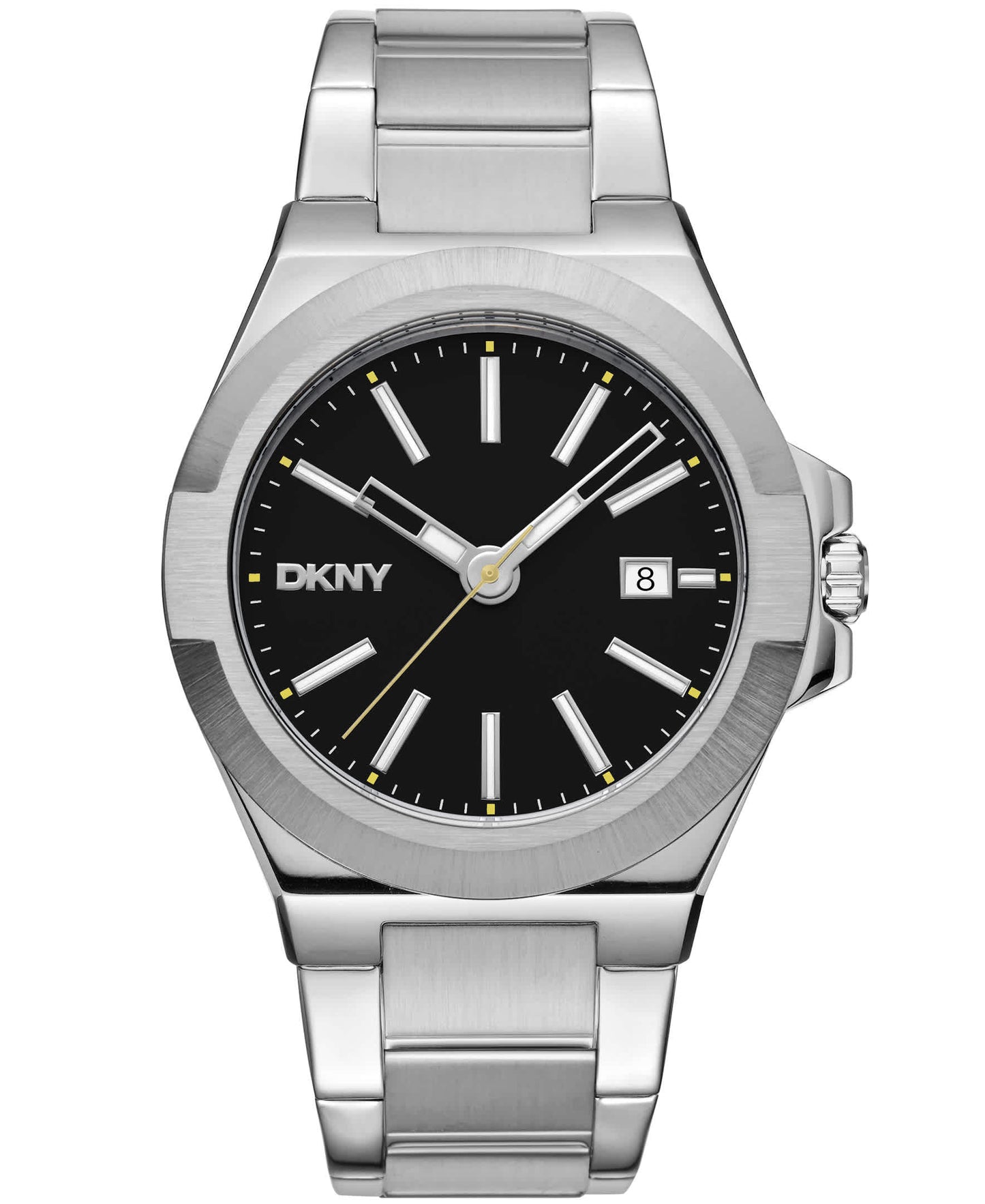 Dkny Men Watch, Silver Color Case, Black Dial, Stainless Steel Metal Bracelet, 3 Hands Date, 10 Atm
