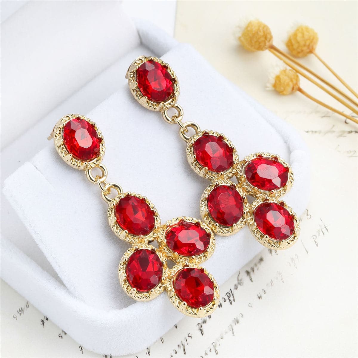 Red Crystal & Goldtone Oval-Cut Drop Earrings