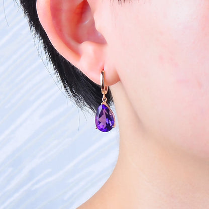 Purple Crystal & Rose Goldtone Teardrop Earrings