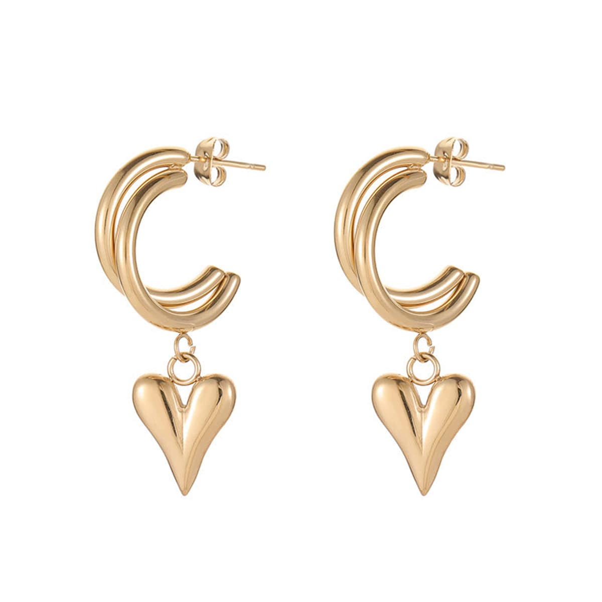 Goldtone Heart Hoop Drop Earrings