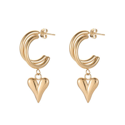 Goldtone Heart Hoop Drop Earrings
