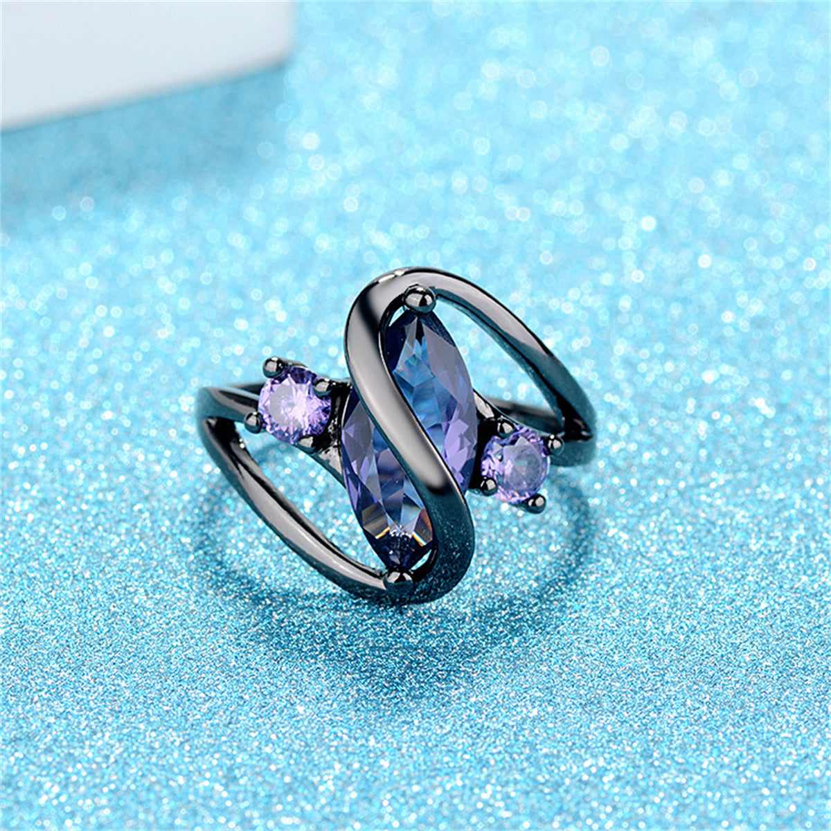 Purple Crystal & Black-Tone Marquise-Cut Ring-4