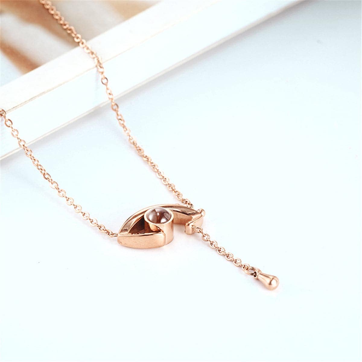 Crystal & Rose Goldtone Eye Pendant Necklace