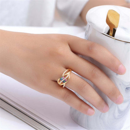 Rainbow Crystal & Cubic Zirconia Leaf Ring-9