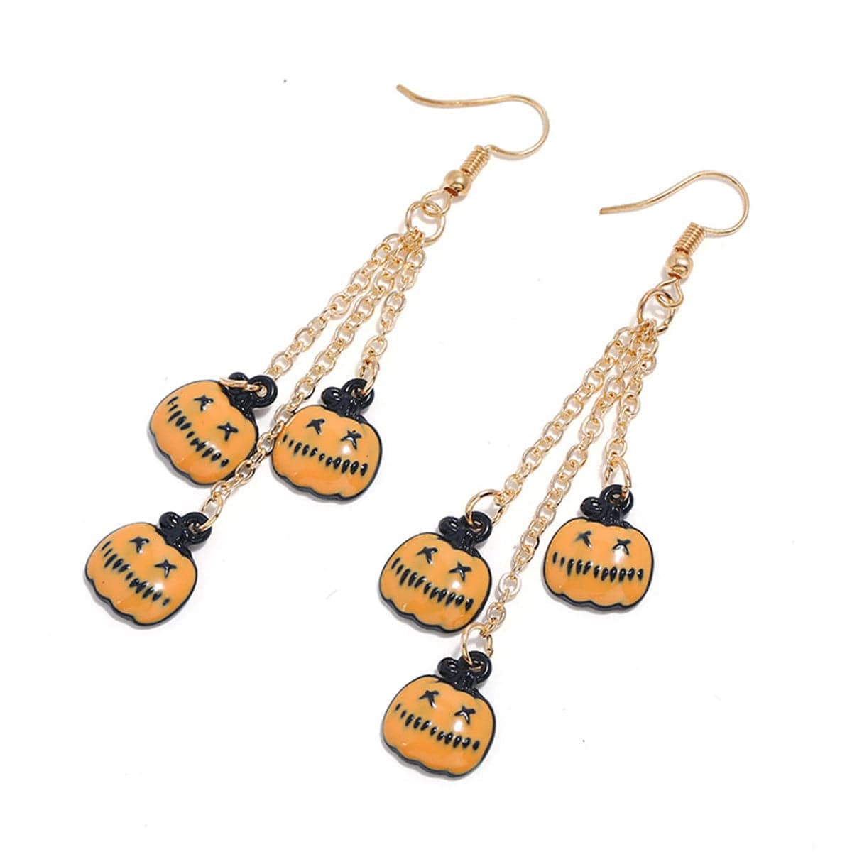 Orange & Goldtone Pumpkin Tassel Drop Earrings