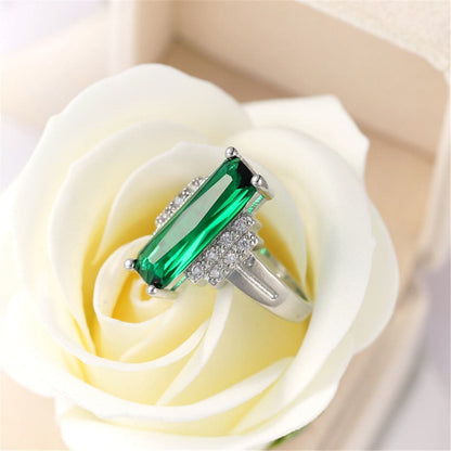Green Cubic Zirconia & Crystal Baguette-Cut Ring