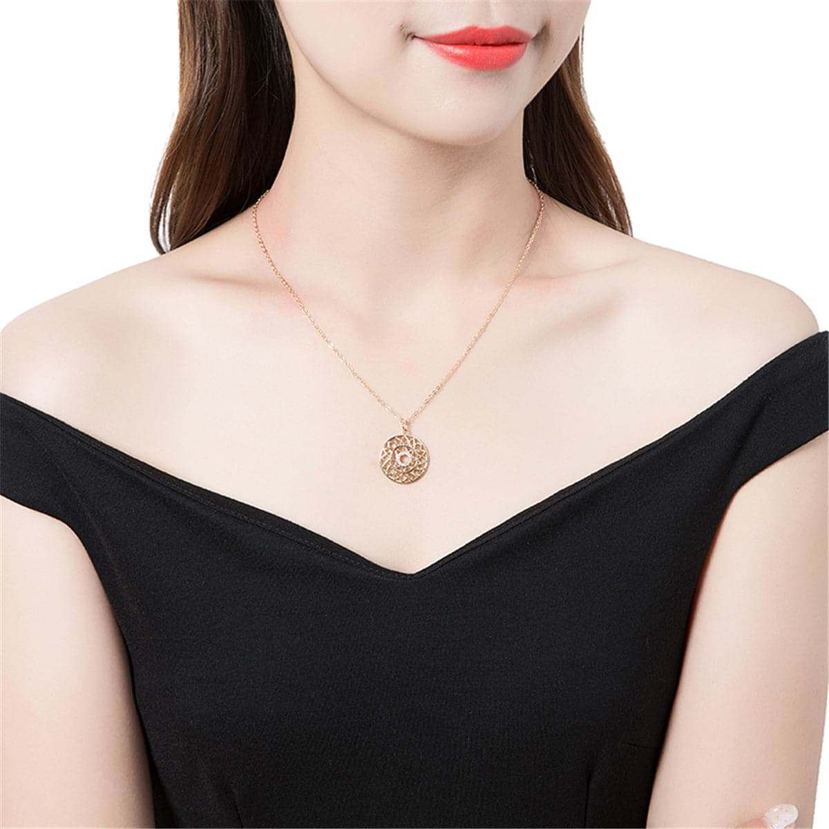 Cubic Zirconia & Goldtone Lotus Pendant Necklace
