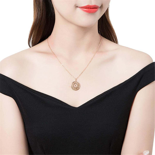 Cubic Zirconia & Goldtone Lotus Pendant Necklace
