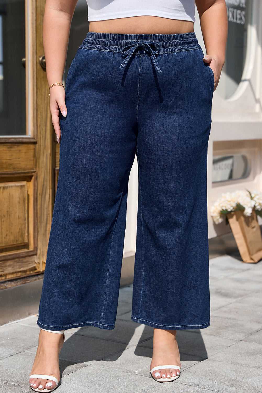 Analeia Wide Leg Casual PLUS Jeans - Blue / 1X - 14W-16W