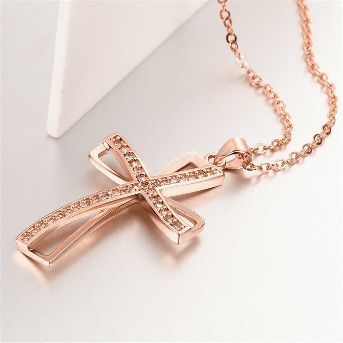 Cubic Zirconia & Rose Goldtone Cross Pendant Necklace
