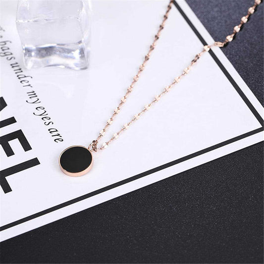 Black Shell & Rose Goldtone Round Pendant Necklace