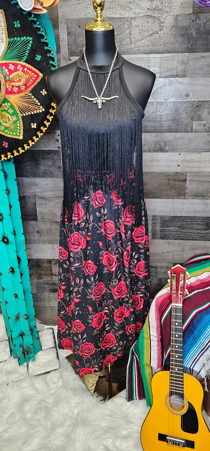 Baha Ranch Colores de Mexico Romantic Red Roses Midi Skirt