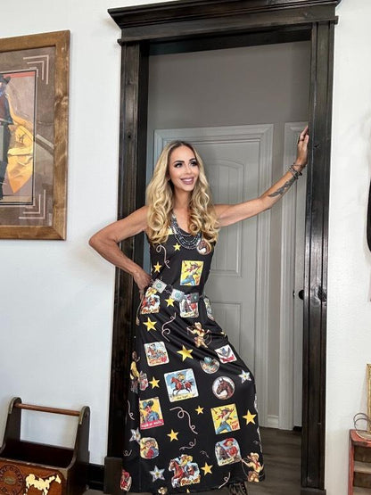 Baha Ranch Vintage Cowgirl Collage Western Sun Dress