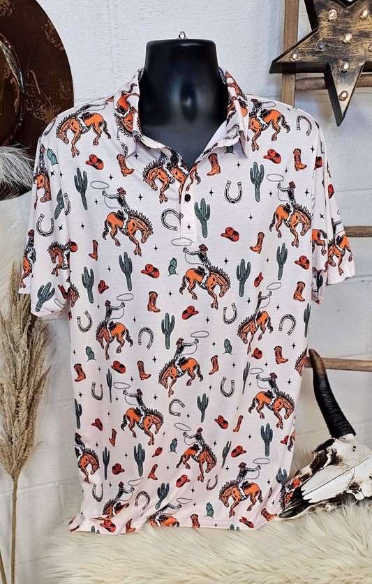 Rodeo Cowboy Western Polo Style Shirt