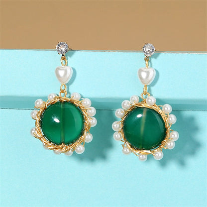 Cubic Zirconia & Green Resin Goldtone Circular Drop Earrings
