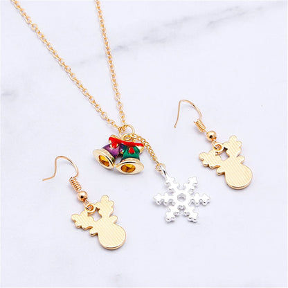 White & Goldtone Reindeer Earrings & Snowflake Pendant Necklace