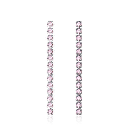 Pink Cubic Zirconia & Silvertone Tassel Drop Earrings