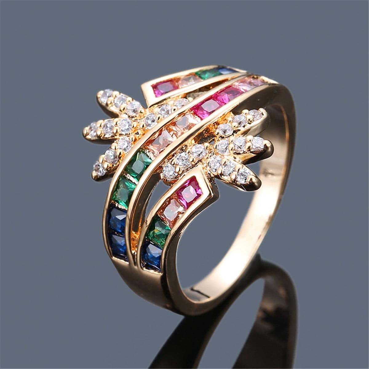 Rainbow Crystal & Cubic Zirconia Crown Ring-4