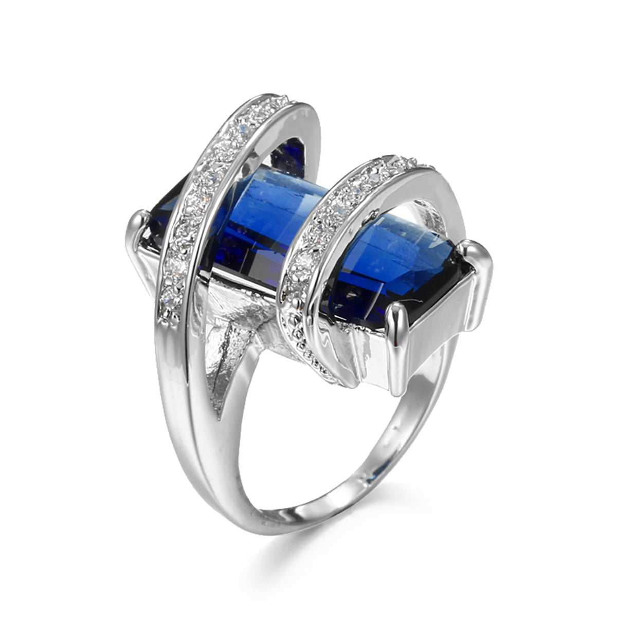 Navy Crystal & Cubic Zirconia Pavé Wrap Emerald-Cut Ring