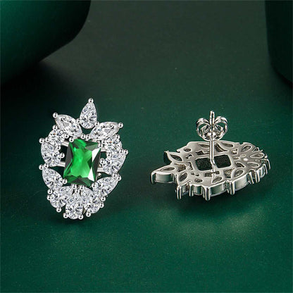 Green Crystal & Cubic Zirconia Cluster Stud Earrings