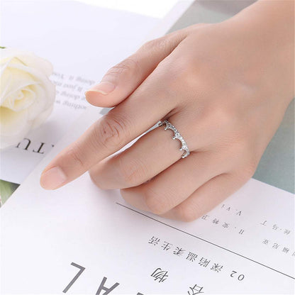 Cubic Zirconia & Silvertone Crown Band Ring-6