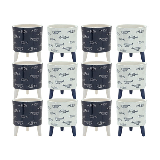 Melrose International Coastal Fish Pattern Planter with Legs (Set of 12)