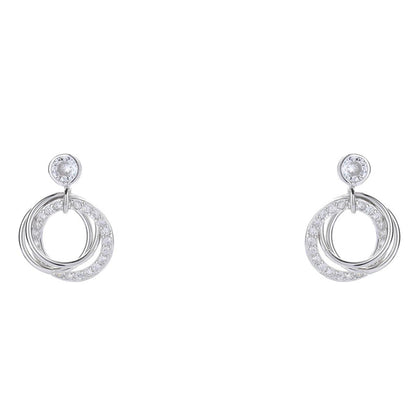 Cubic Zirconia & Silvertone Multi-Circle Stud Earrings