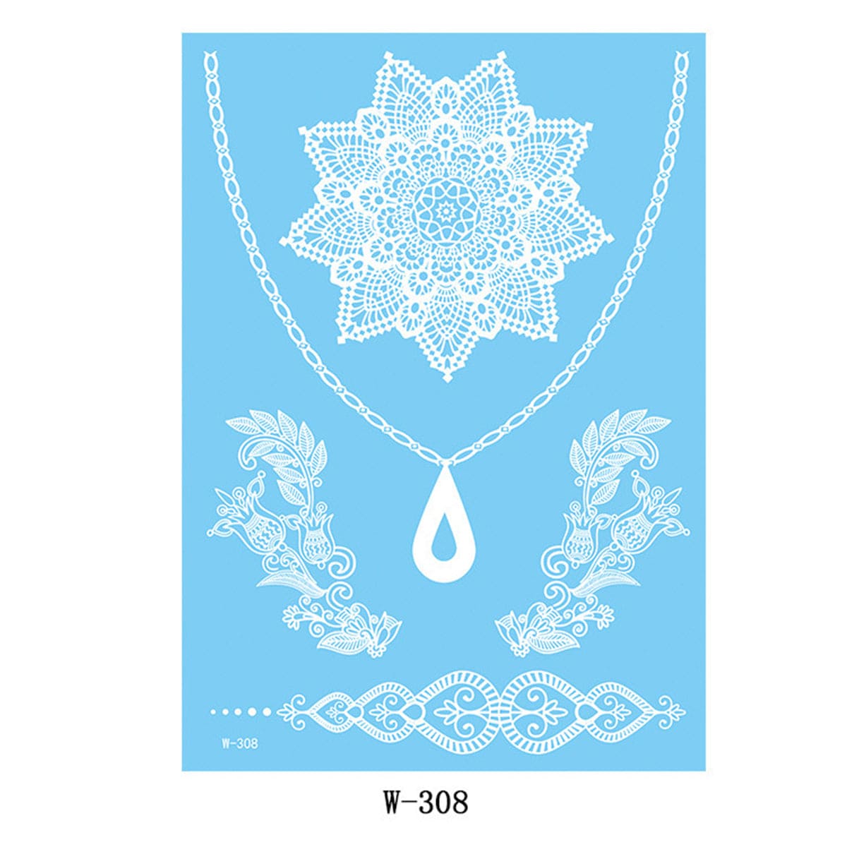 White Floral Drop Temporary Tattoos-Set of 5