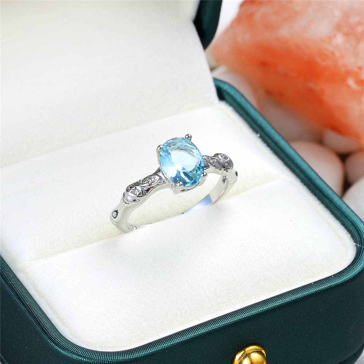 Sea Blue Crystal & Cubic Zirconia Bamboo Ring