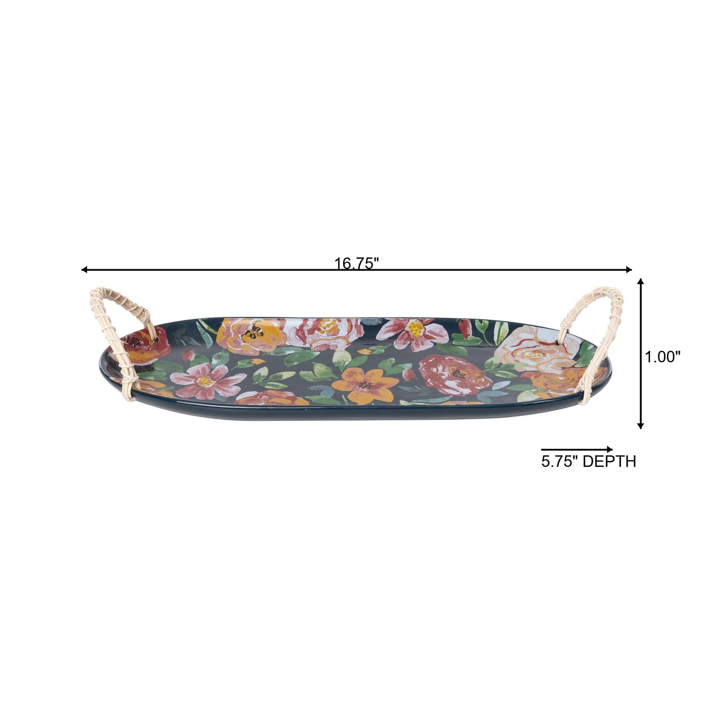 16.75 in Ceramic Serving Tray with Wicker Handles Spring Decorative Dolomite Tray and Platter