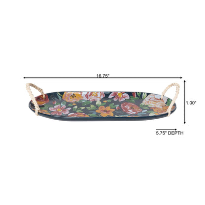 16.75 in Ceramic Serving Tray with Wicker Handles Spring Decorative Dolomite Tray and Platter