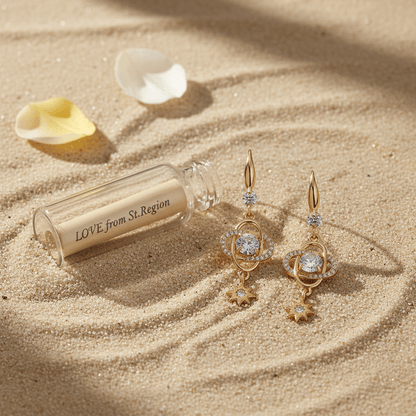 White Crystal & Cubic Zirconia Goldtone Planet Starburst Hook Earrings