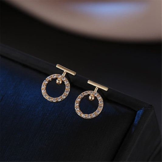 Cubic Zirconia & Goldtone Hollow Circle Stud Earrings