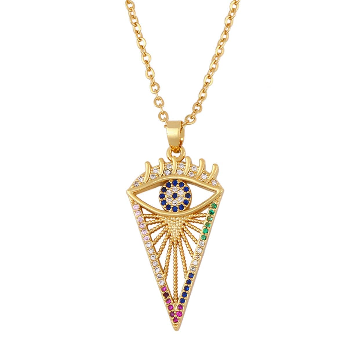 Cubic Zirconia & Goldtone Evil Eye Triangle Pendant Necklace