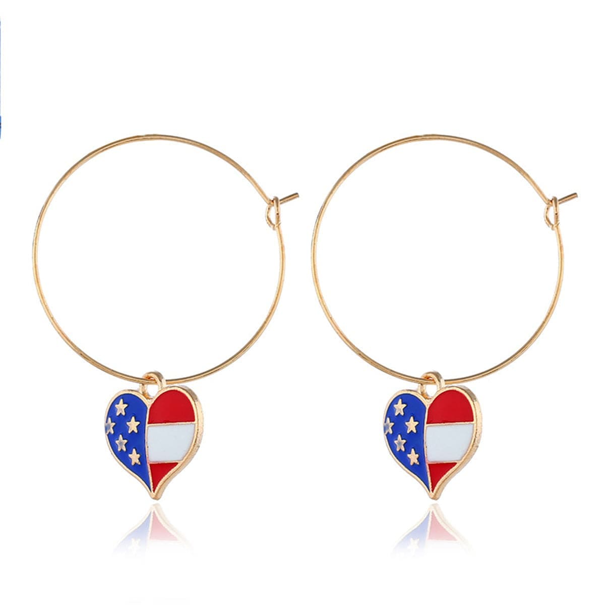 Goldtone American Flag Heart Necklace & Earring Set