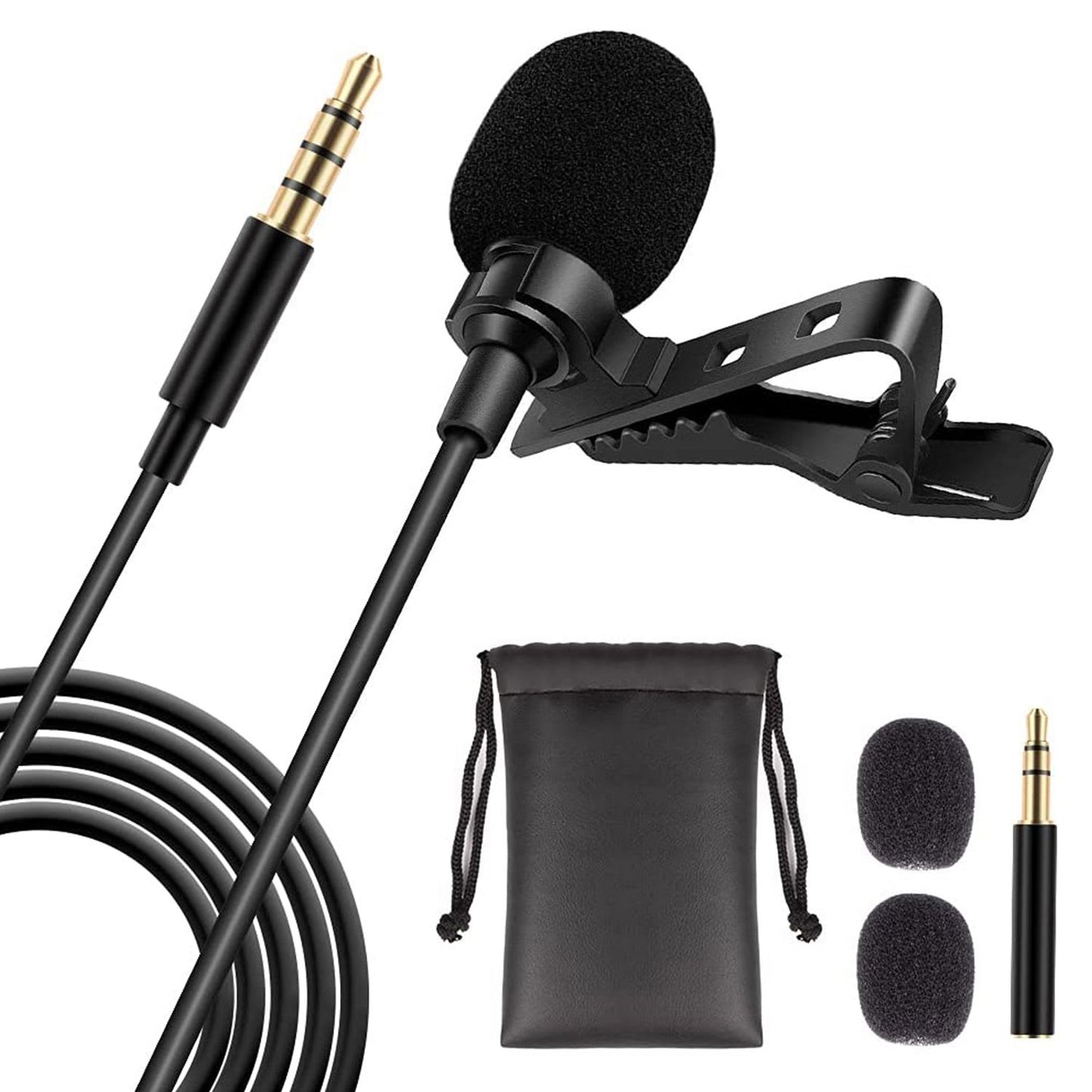 5 Core Professional Omnidirectional Lavalier Microphone 3.5mm Clip-On Lapel Mic for Smartphone DSLR Camera PC Interview Video Camcorders Audio Recorder CM Mob 2M - Black