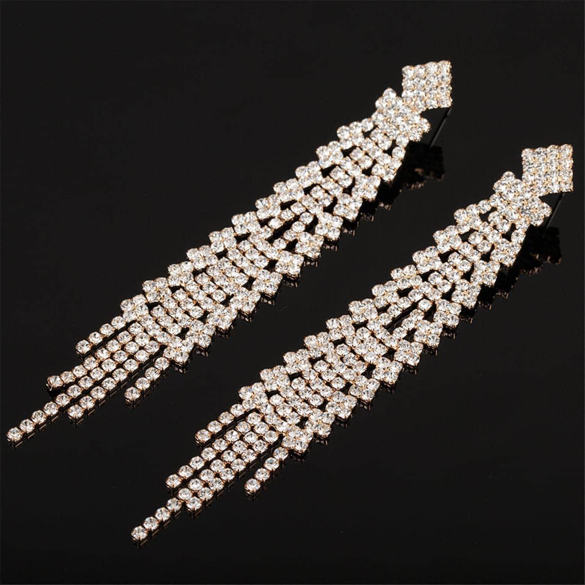 Cubic Zirconia & Goldtone Tassel Pavé Drop Earrings