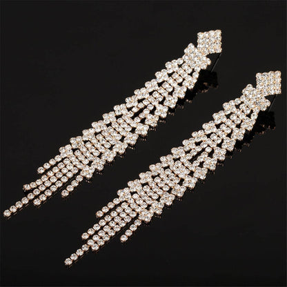 Cubic Zirconia & Goldtone Tassel Pavé Drop Earrings
