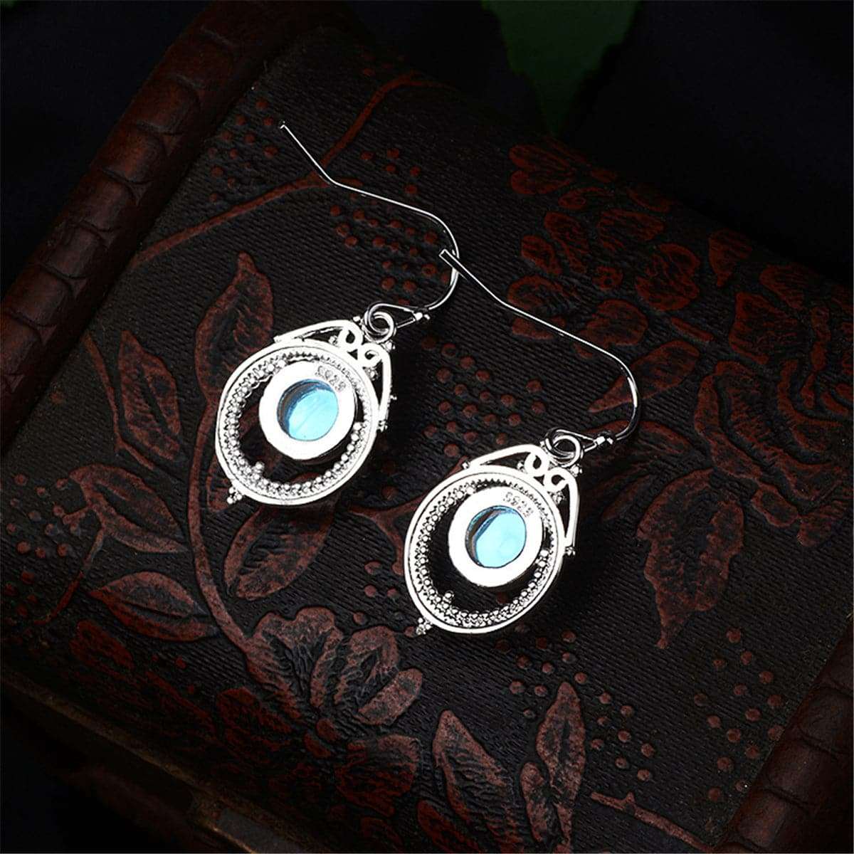 Moonstone & Silvertone Bezel Milgrain Drop Earrings