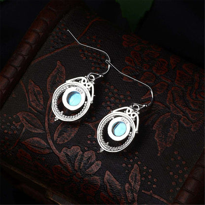 Moonstone & Silvertone Bezel Milgrain Drop Earrings