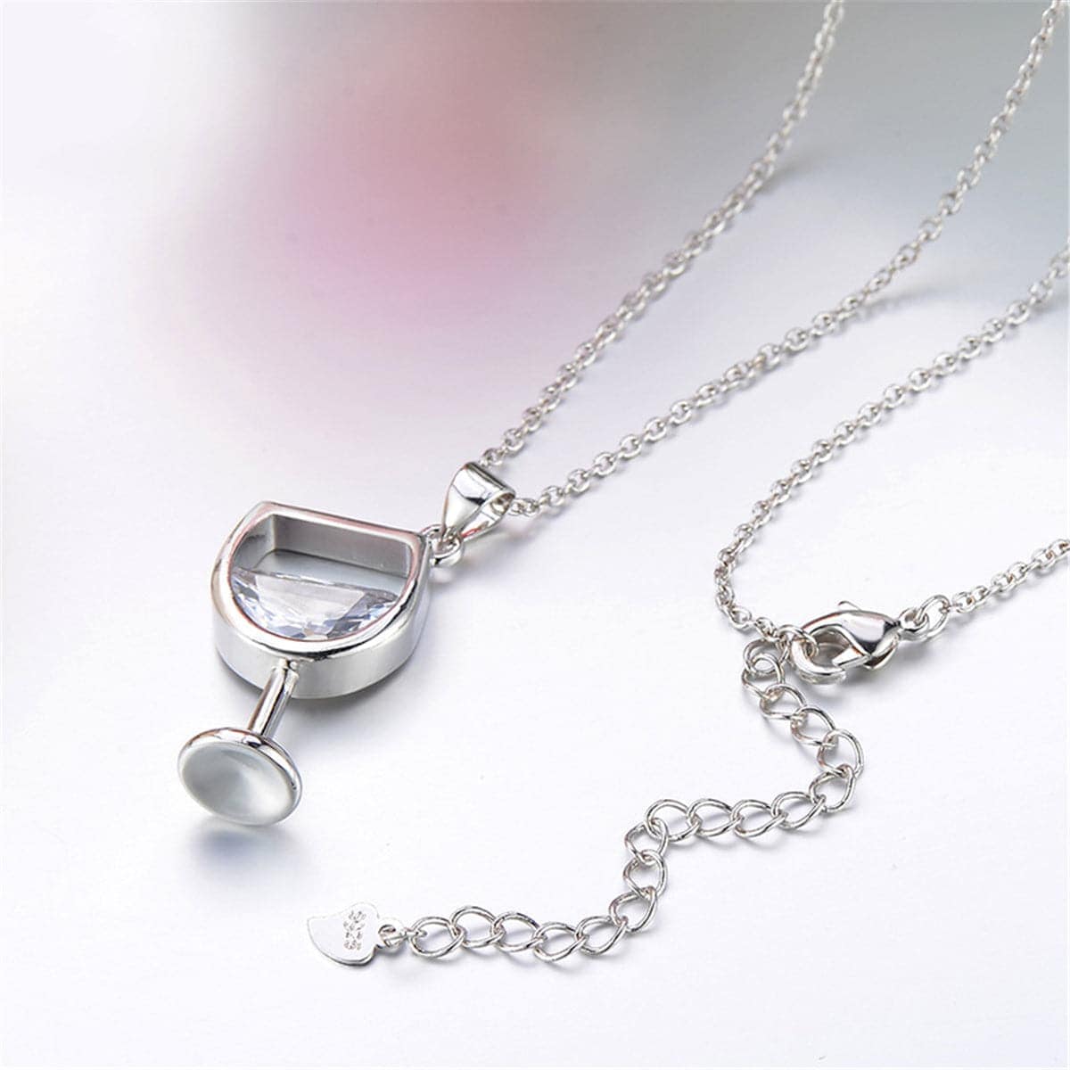 Crystal & Silvertone Wineglass Pendant Necklace