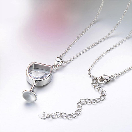 Crystal & Silvertone Wineglass Pendant Necklace
