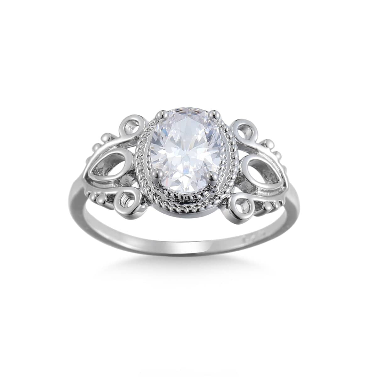 Crystal & Silvertone Openwork Milgrain Oval-Cut Ring-2