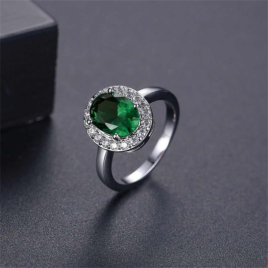 Cubic Zirconia & Green Crystal Halo Oval Ring