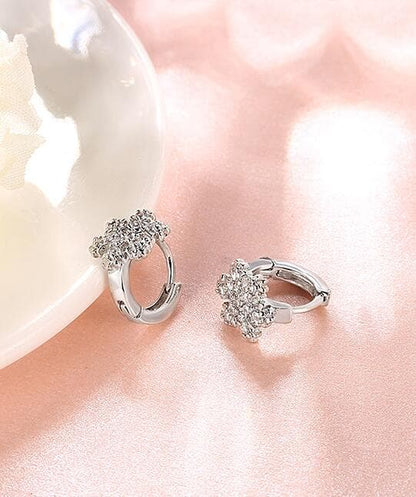 Cubic Zirconia & Silvertone Snowflake Huggie Earrings