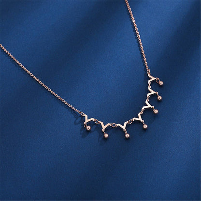 Rose Goldtone Letter V & Bead Necklace